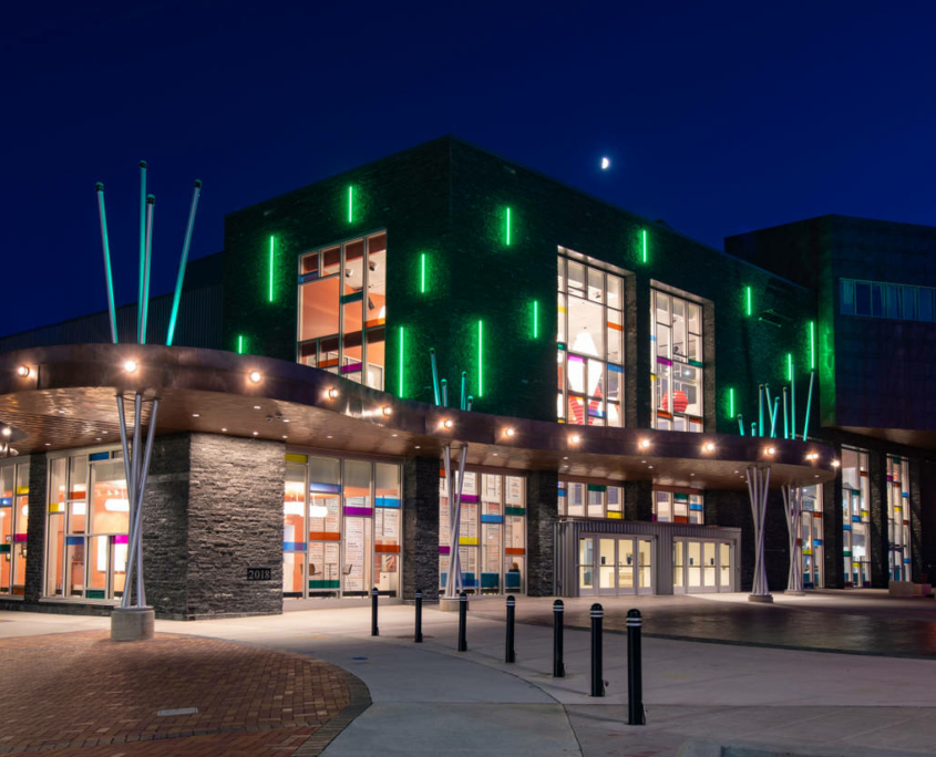 Exterior images of Pablo Center at sunset in Eau Claire