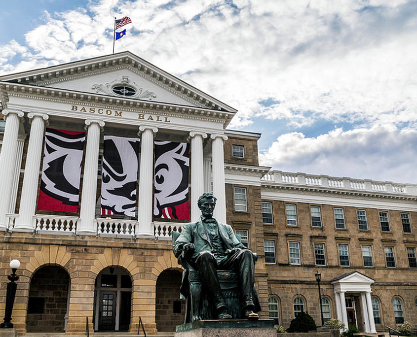 Statue of Abraham Lincoln in front of UW Madison's Bascom Hall in Madison, Wisconsin